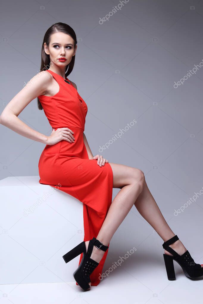elegant woman in red dress