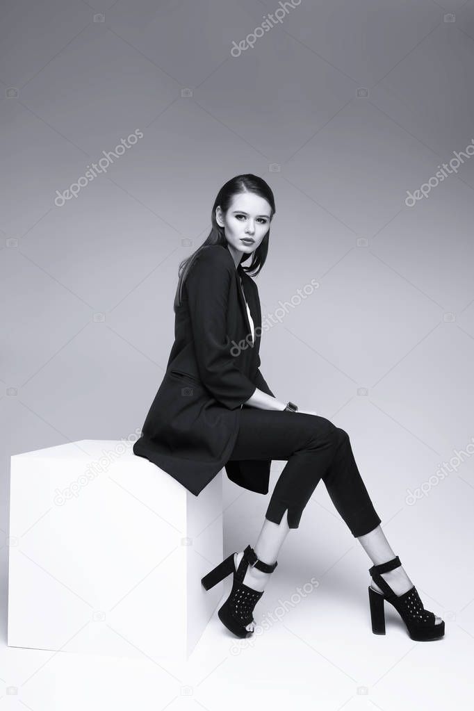 young elegant woman in jacket