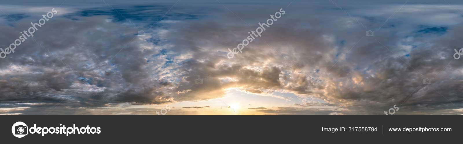 Céu azul com belas nuvens fofas sem chão panorama hdri sem costura