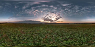 blue sky before sunset with beautiful awesome clouds. full seamless spherical hdri panorama 360 degrees angle view among fields in evening in equirectangular projection, ready for VR AR content clipart