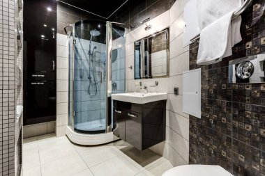 Minsk, Belarus - Eylül 2019: Tuvalet ve köşe ayrıntıları 