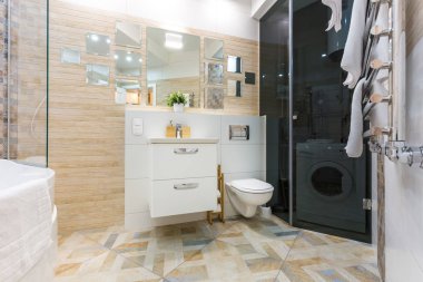  Tuvalet ve köşedeki duş kabininin ayrıntıları.