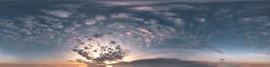 dark blue sky before sunset with beautiful awesome clouds. Seamless hdri panorama 360 degrees angle view with zenith for use in 3d graphics or game development as sky dome or edit drone shot clipart