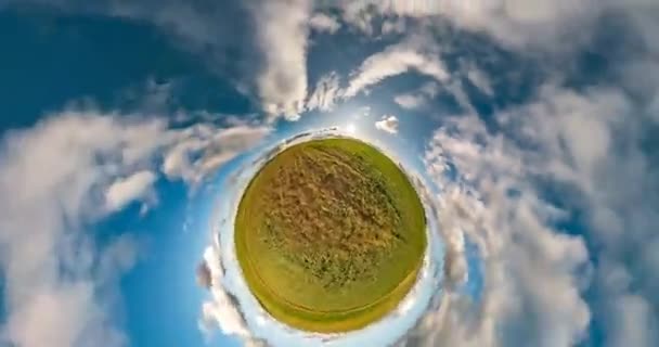 Маленькая Планета Трансформация Искривлением Пространства Абстрактное Кручение Вращение Полной Панорамы — стоковое видео