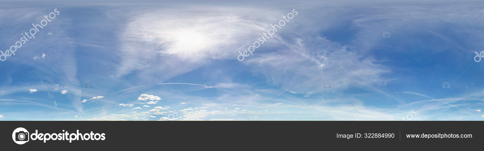 hdri 360 panorama do azul céu com cumulus nuvens com zênite dentro