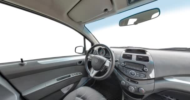 Панорама Інтер Єрі Шкіряного Салону Престижного Сучасного Автомобіля Кермо Важіль — стокове відео