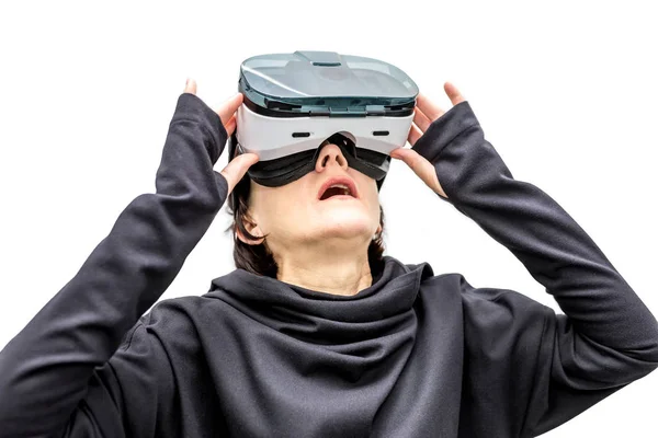 Nő 360 nézet virtuális valóság headset játék isola — Stock Fotó