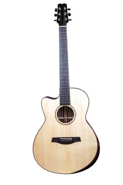 Beyaz arka planda izole edilmiş altı telli akustik gitarın ahşap dokusu. gitar şekli