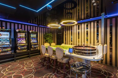 LAS VEGAS, USA - MAY, 2017: interior of elite luxury vip casino with poker tables