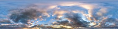 Seamless cloudy blue sky hdri panorama 360 degrees angle view with zenith and beautiful clouds for use in 3d graphics or game development as sky dome or edit drone shot clipart