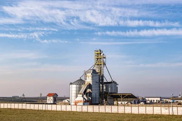 Spannmålshiss. Anläggning för bearbetning och tillverkning av jordbruksprodukter för pr — Stockfoto