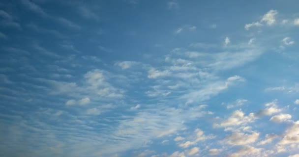 Zeitraffer Dunkelblauer Himmelshintergrund Aus Winzigen Stratus Cirrus Gestreiften Wolken Klare — Stockvideo