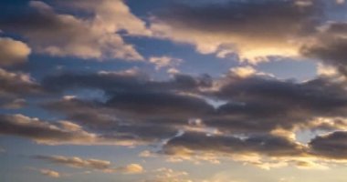 Timelapse of dark Blue sky background of tiny stratus cirrus striped clouds. Clearing evening and Good windy weather 