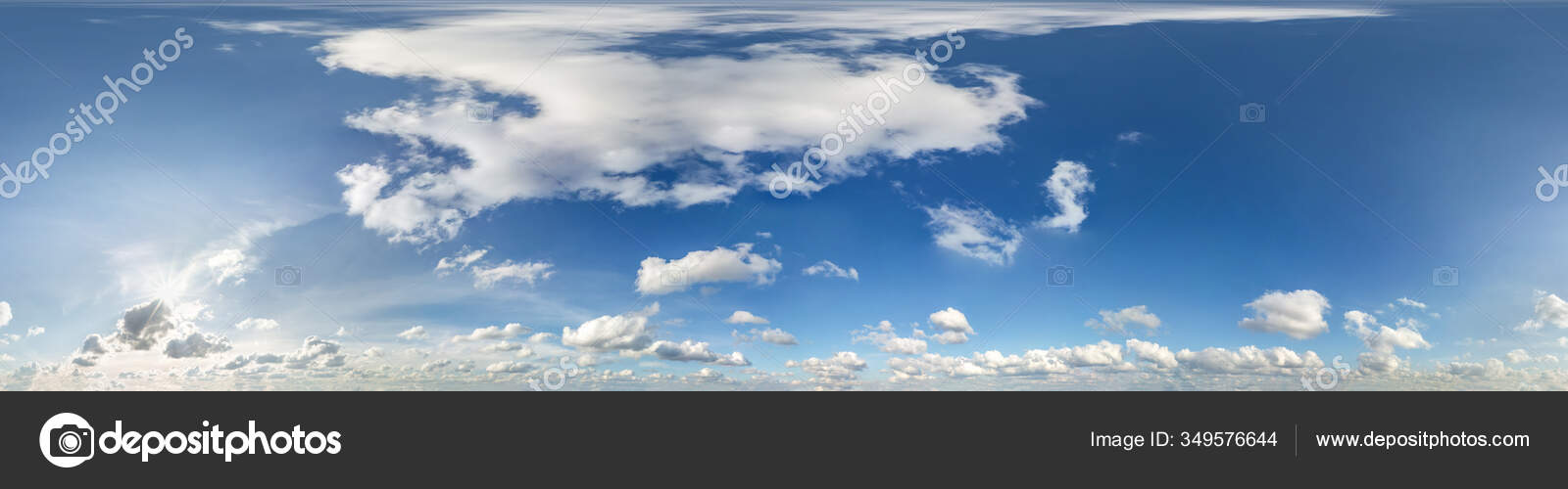 céu azul claro com belas nuvens. panorama hdri sem costura visão de ângulo  de 360 graus sem chão para uso em gráficos 3D ou desenvolvimento de jogos  como sky dome ou editar