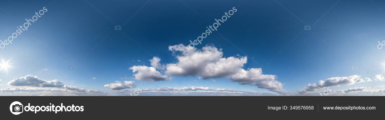 Céu azul com nuvens cumulus como panorama hdri 360 sem costura com