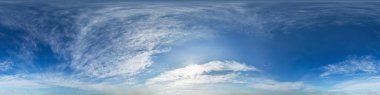 Seamless hdri panorama 360 degrees angle view blue sky with beautiful cumulus clouds with zenith for use in 3d graphics or game development as sky dome or edit drone shot clipart