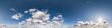 Seamless hdri panorama 360 degrees angle view blue sky with beautiful cumulus clouds with zenith for use in 3d graphics or game development as sky dome or edit drone shot clipart