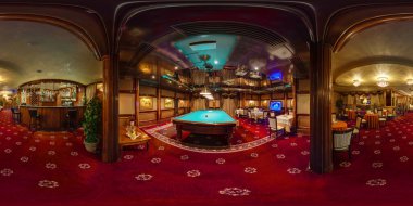 Las Vegas, Usa - Mayıs 2017: Eksiksiz Hdri Panorama 360 derecelik açıyla lüks VIP kumarhanesi içinde kırmızı bilardo masası eşkenar dörtgen şeklinde projeksiyon. İçerik