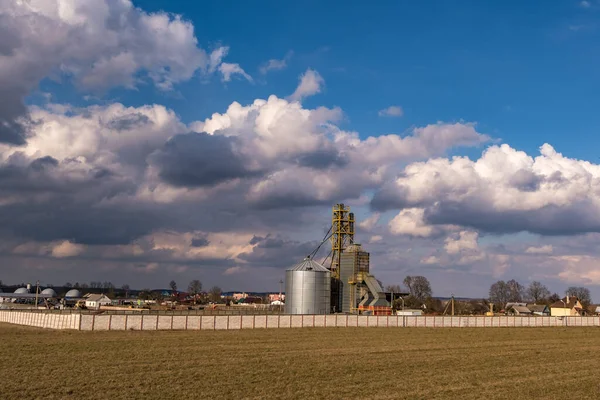 Granary asansörü. tarım ürünleri, un, tahıl ve tahıl ürünlerinin kurutulması ve depolanması için tarım işleme ve imalat tesisi ve gümüş siloları. 
