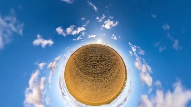 우주의 곡선을 변화하고 있습니다 날맑은 과아름다운 구름을 배경으로 파노라마 들판을 — 비디오