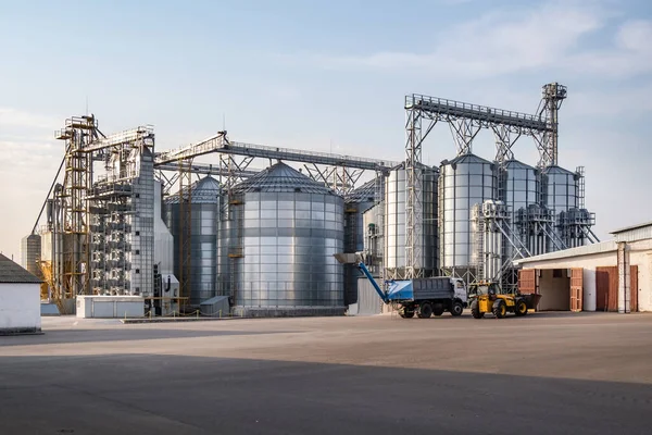 Planta Agroprocesadora Manufacturera Para Procesamiento Silos Plata Para Limpieza Secado —  Fotos de Stock