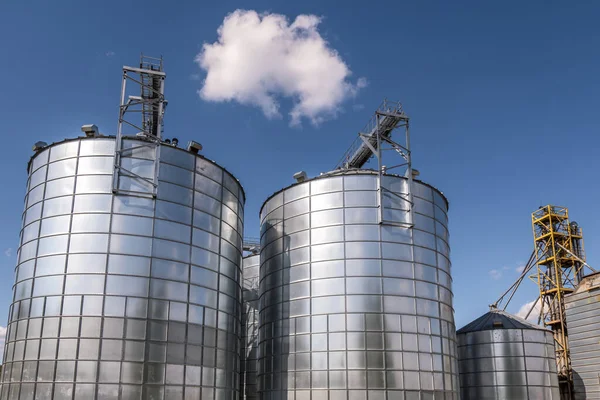 Elevador Celeiro Agro Processamento Fábrica Para Processamento Silos Prata Para — Fotografia de Stock