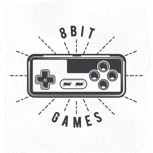 Retro 8-Bit Video Game Joystick uit 80 's kan worden gebruikt als Badge, Label, embleem, Sticker, spandoek of Poster. Art Print pers lijnstijl. Vintage Design. Vectorillustratie. Rechtenvrije Stockillustraties
