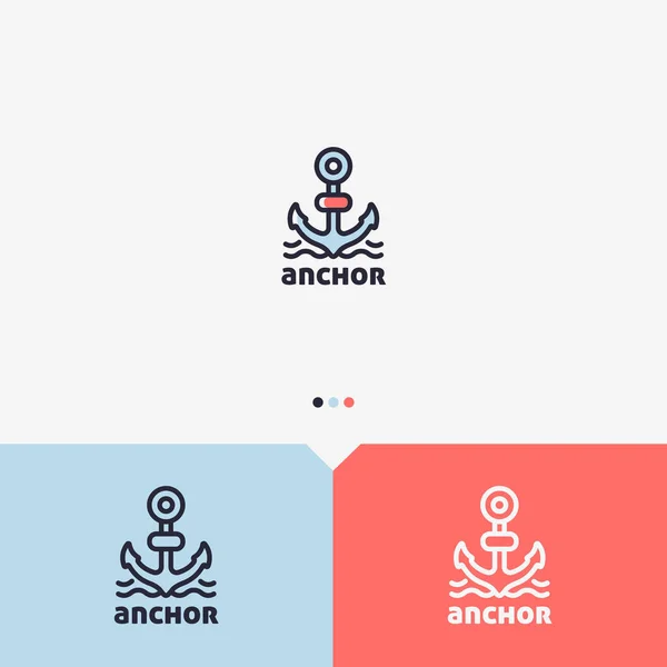 Anchor Logo Design Template. Simple and Clean Outline Style. Color and Monochromatic Version. Vector. — Stock Vector