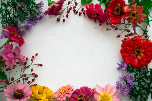 Höstens blommor ram, plats för text. Ovanifrån — Stockfoto