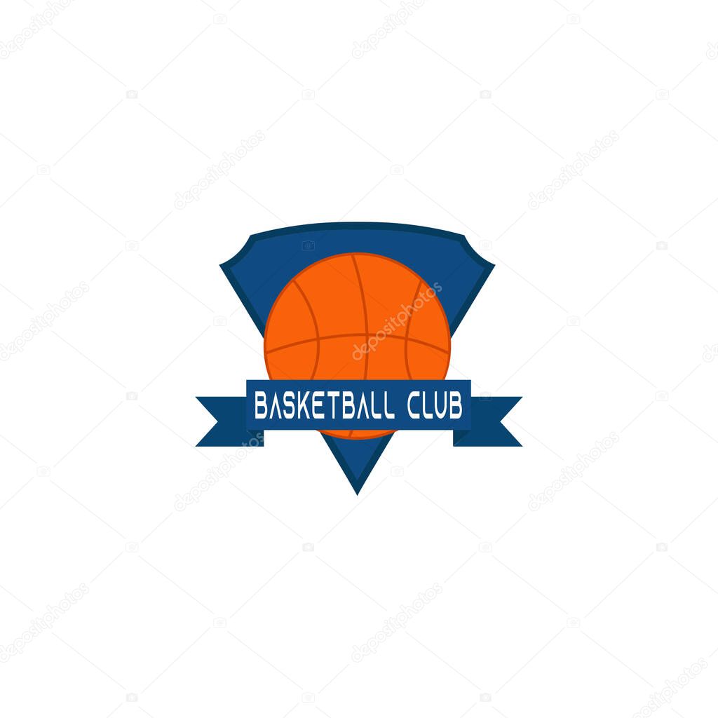 This picture is the logo for the basketball club. Which has a basketball and in the middle there is a ribbon that reads 