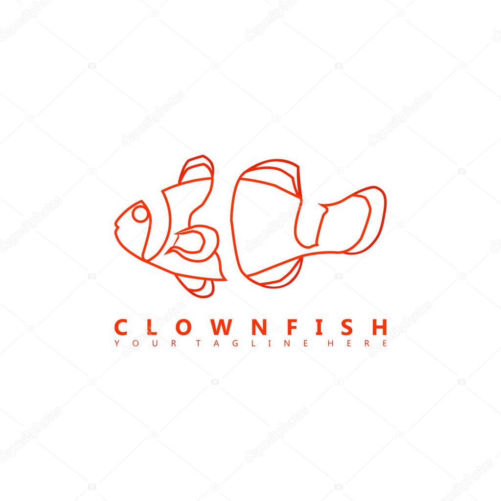 This is a clownfish logo image that uses a negative space style. This logo is suitable for companies in the field of ornamental fish farming.