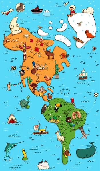 Mapa colorido ilustrado da América do Norte e do Sul —  Vetores de Stock