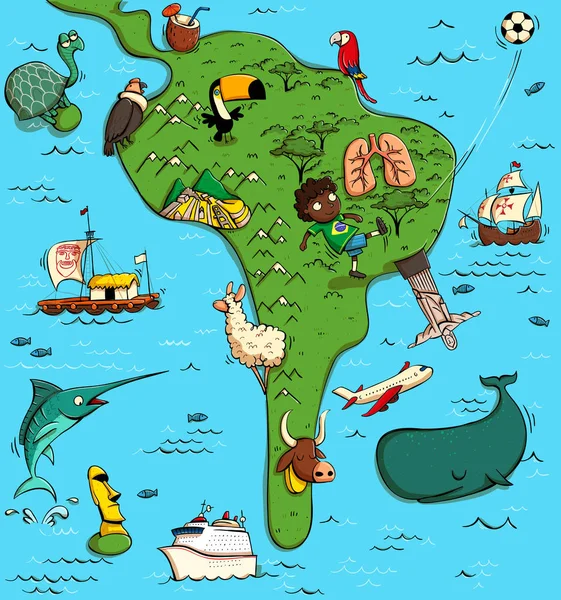 Mapa ilustrado de América del Sur — Vector de stock