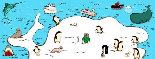 Geïllustreerde kaart van Antartica — Stockvector