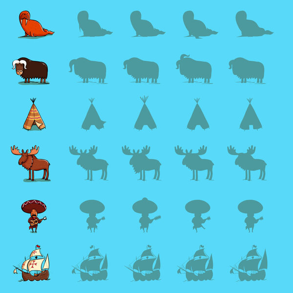 Find the right shadow visual games. Six games Set. Solution in h