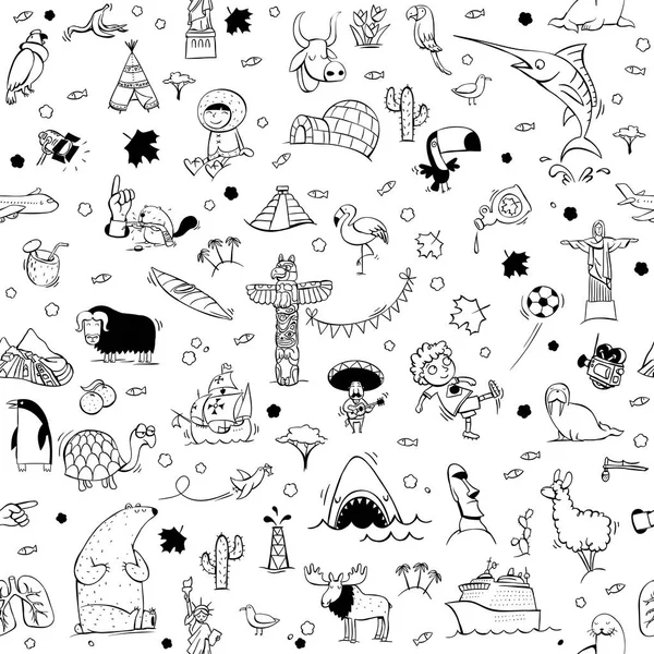 Partout dans le monde motif sans couture en noir et blanc — Image vectorielle