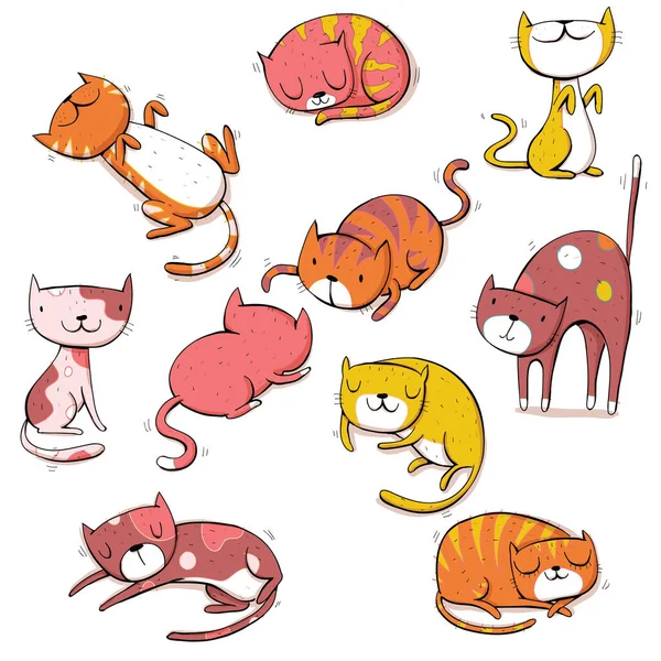 Koleksi Kucing Yang Berbeda Dalam Warna Kartun Siap Berkas Vektor - Stok Vektor