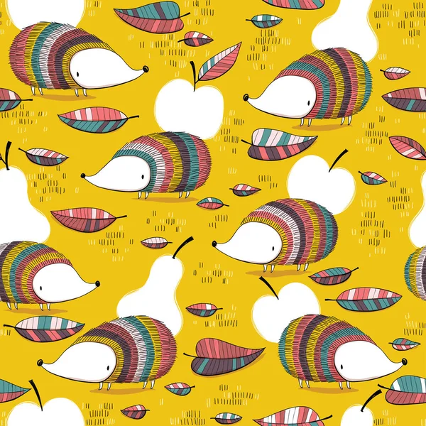 Egel Naadloos Patroon Met Fruit Bladeren Cartoon Abstracte Achtergrond Eps10 — Stockvector
