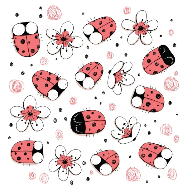 Collection Cute Ladybugs Flowers Cartoon Set Eps10 Vector File Stock Vector