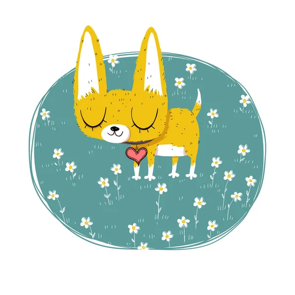 Cute Chihuahua Illustration Flowers Eps10 Vector File Stock Illustration
