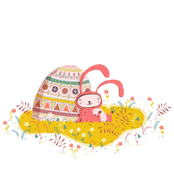 Easter Bunny Illustration Painted Egg Cartoon Set Isolated Eps10 Vector Royalty Free Stock Illustrations