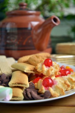 çay ve bisküvi evde. yakın çekim