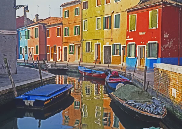 Kleurrijke Huizen, Burano, Venetië, Italië. — Stockfoto