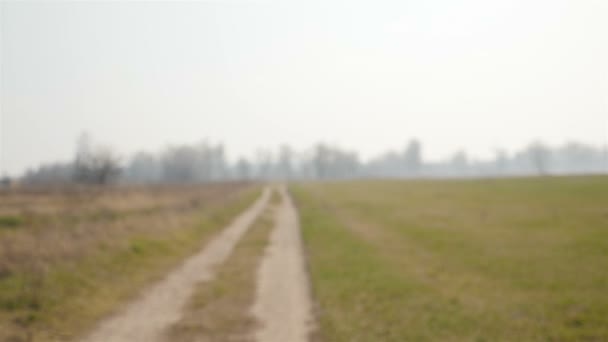 Een mooi meisje verschijnt voor de camera in een medisch masker. Langzame beweging — Stockvideo