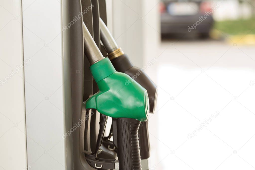 Fuel pump with gasoline and diesel with green and black handles