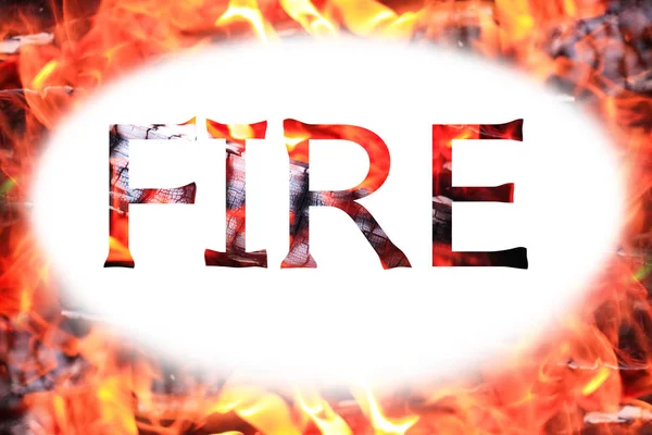 Kelime Yangın Beyaz Arka Plan Üzerinde Izole Çevresinde Yangın — Stok fotoğraf