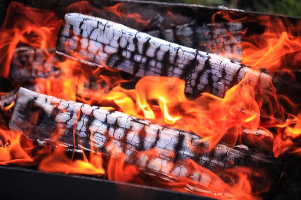 Yakacak odun ızgara yanıyor. Büyük yangın.