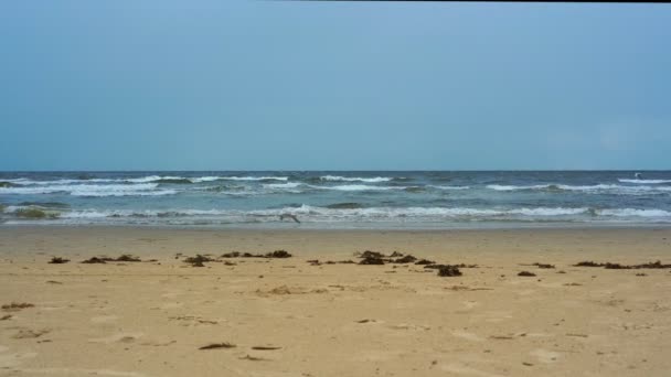 nyugodt homokos strand csodálatos kék tenger hullámok, hogy hab
