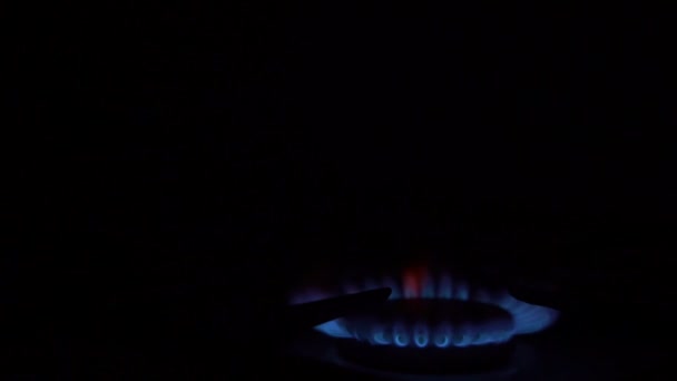 Brûleurs de cuisinière allumés et fournissant du gaz bleu calme — Video