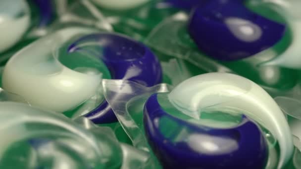 Gel capsules in transparent shell for washing machine — 图库视频影像